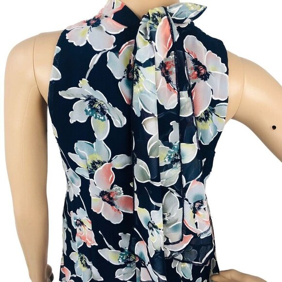 ROBBIE BEE Dress Petite 6P Shift Multicolor Floral Sleeveless A-Line Halter Neck - Picture 6 of 8
